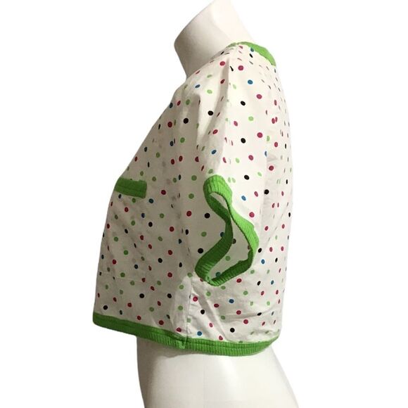 Vintage 70s White Ribbed Crop Top By Rave Reviews Polka Dot Crop Top Size Medium - Picture 4 of 9